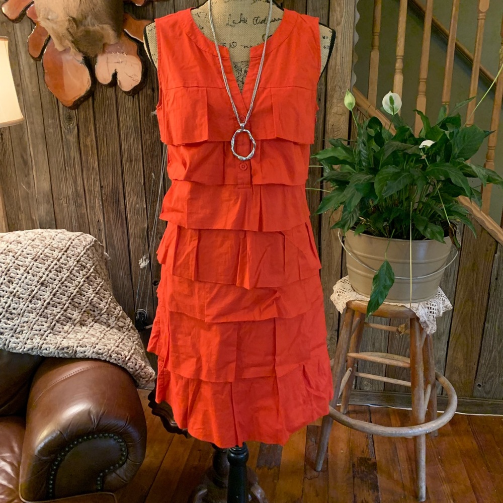 Loft Layered Dress Red/Orange Size 6